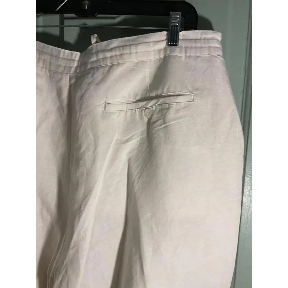 Linea Uomo Men's White Linen Blend  Lined Loose and Flowy Pants 40 x L30